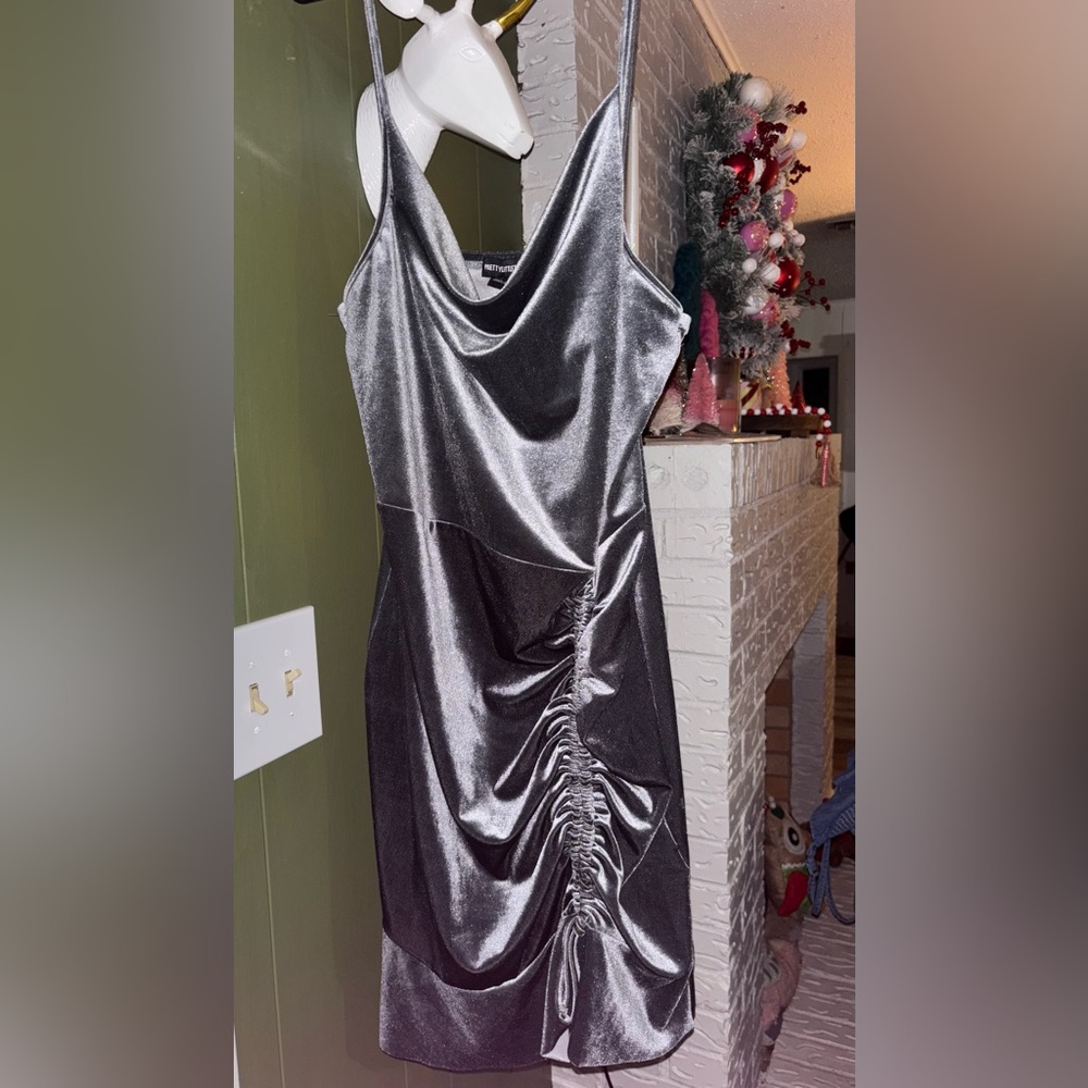 PrettyLittleThing Shimmering Silver One Shoulder Dress
